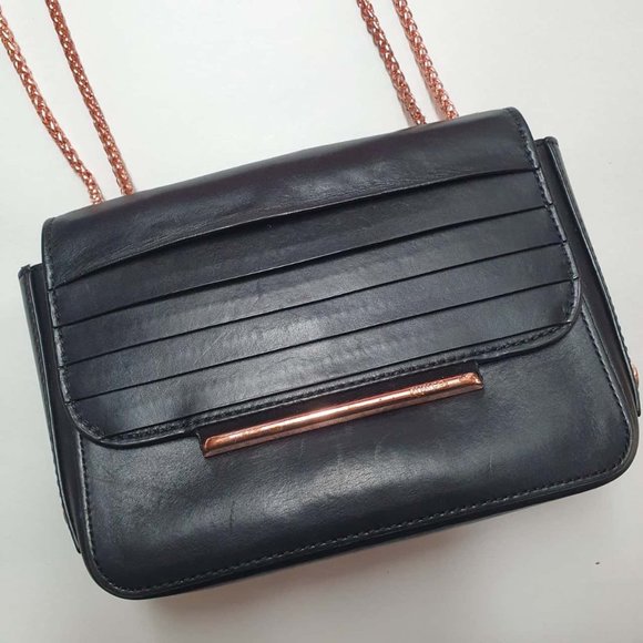 Mimco Bags Mimco Black Leather Rose Gold Shoulder Chain Crossbody Bag Poshmark